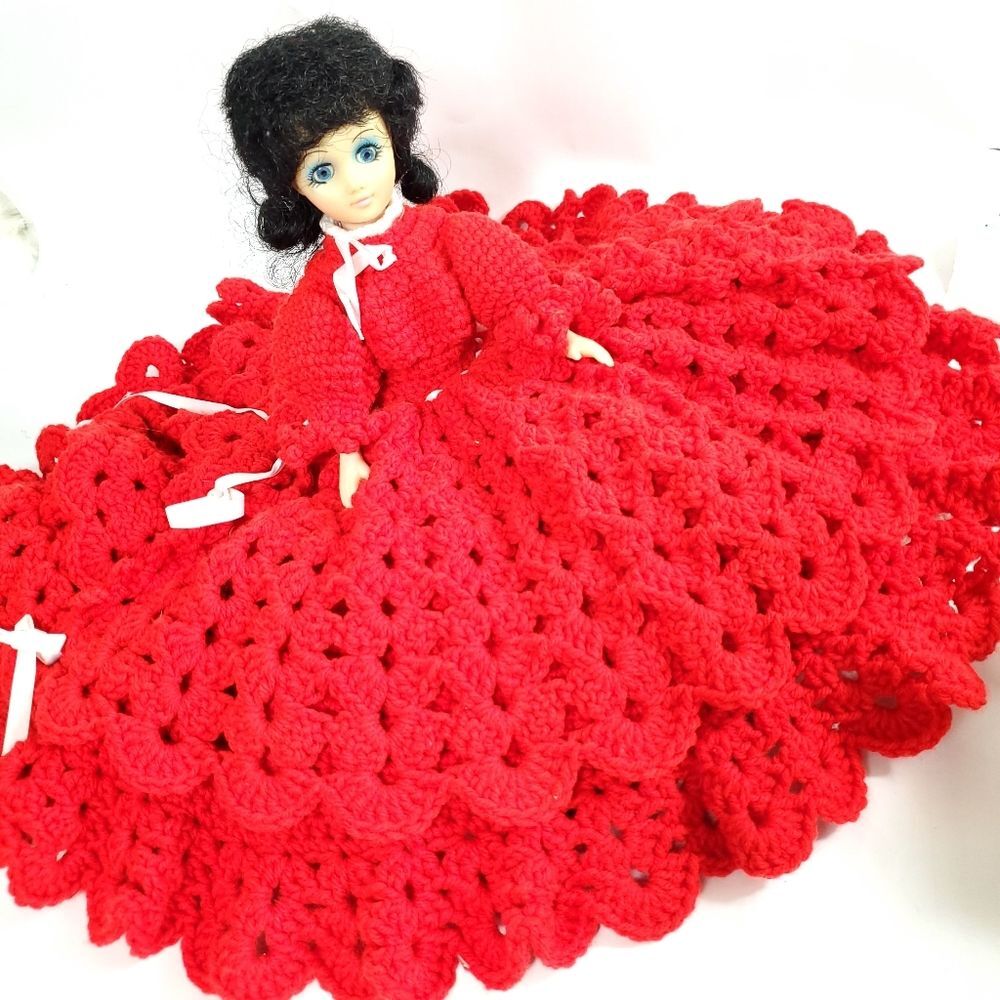 Vintage A&H Doll with Hand Crocheted Red & White Dress Collectible